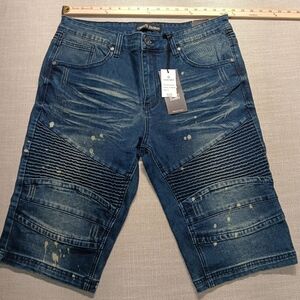 CREATE 2MRW Denim Shorts, 36 w/ 12" inseam, Blue, Distressed, NWT